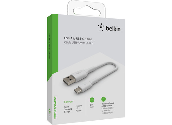 Belkin USB-C/USB-A Kabel PVC, 15cm, wei