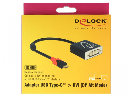 DeLock Adapter USB Type-C Stecker > DVI Buchse (DP Alt Mode) 4K 30 Hz