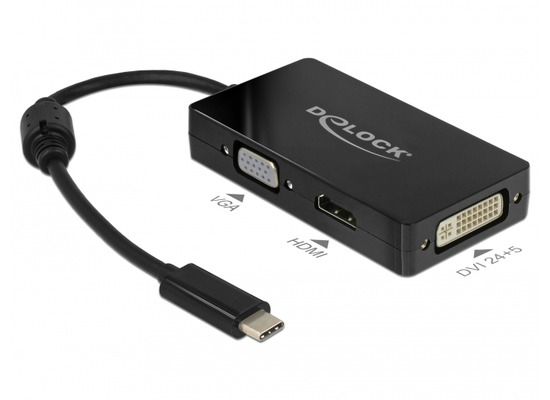 DeLock Adapter USB Type-C Stecker > VGA / HDMI / DVI Buchse schwarz