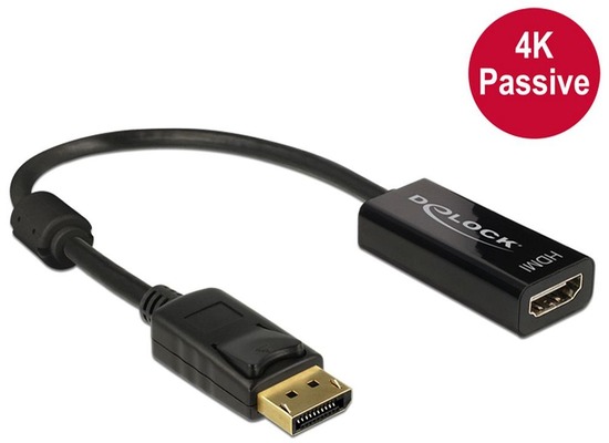 DeLock Adapterkabel DisplayPort 1.2 Stecker > HDMI Buchse, schwarz, schmal