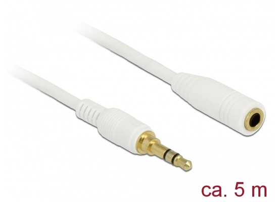 DeLock Kabel Klinke 3 Pin Verlngerung 3,5 mm Stecker > Buchse 5,0 m wei
