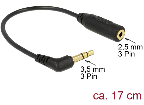 DeLock Kabel Klinkenstecker 3,5 mm 3 Pin gewinkelt > Klinkenbuchse 2,5 mm 3 Pin