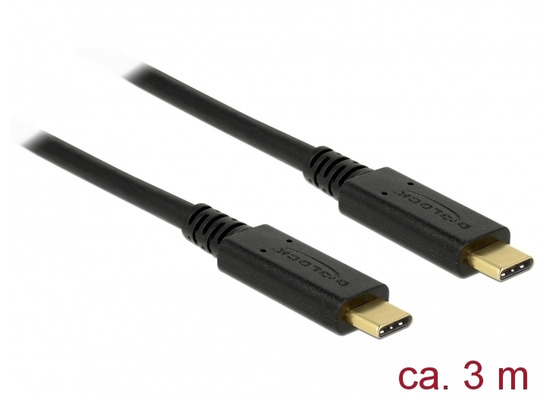 DeLock Kabel USB 2.0 USB Type-C Stecker > USB Type-C Stecker 3,0 m schwarz 5 A