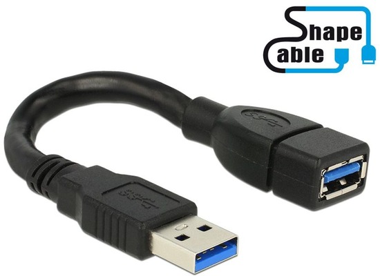 DeLock Kabel USB 3.0-A Stecker > Buchse ShapeCable 15 cm