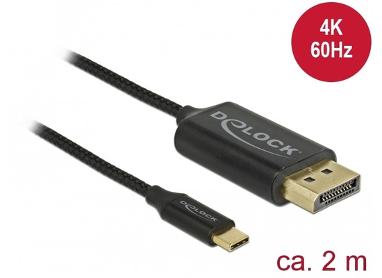 DeLock Kabel USB Type-C Stecker > Displayport Stecker DP-Alt Mode 4K 60 Hz 2 m koaxiales Kabel