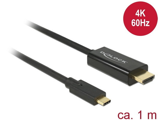 DeLock Kabel USB Type-C Stecker > HDMI-A Stecker DP-Alt Mode 4K 60 Hz 1 m schwa