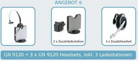 Jabra GN 9120 Midi-Boom +  3 sep. Headsets + 3 Ladestationen (Herbstangebot 6)