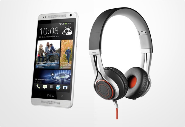 HTC One mini, silber (Telekom) + Jabra Stereo Headset REVO, schwarz