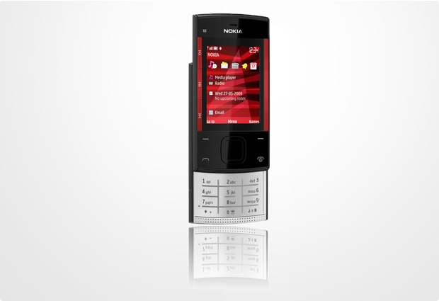 Nokia X3, schwarz-rot mit Vodafone Branding
