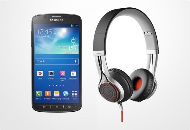 Samsung Galaxy S4 Active, grau (Telekom) + Jabra Stereo Headset REVO, schwarz