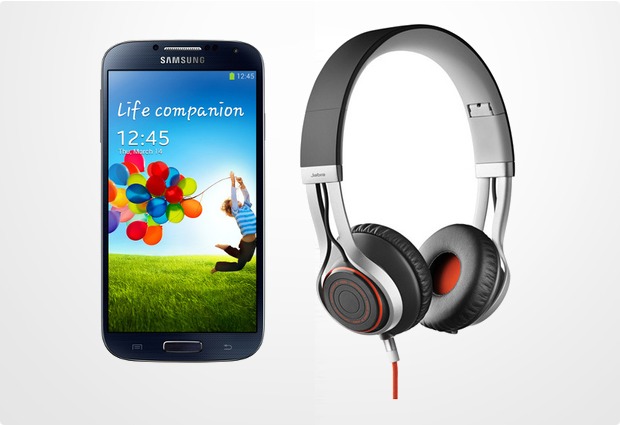 Samsung Galaxy S4 LTE+ 16GB, schwarz (Telekom) + Jabra Stereo Headset REVO, schwarz