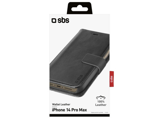 SBS Real Leather Wallet for iPhone 14 Pro Max, black color