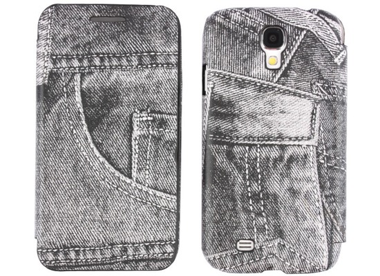 Twins BookFlip Jeans fr Samsung Galaxy S4, grau