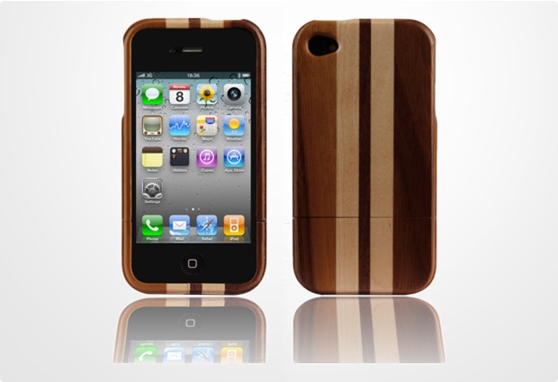 Twins Real Wood Stripes fr iPhone 4/4S, Holzschutzschale mit Rennstreifen dunkel